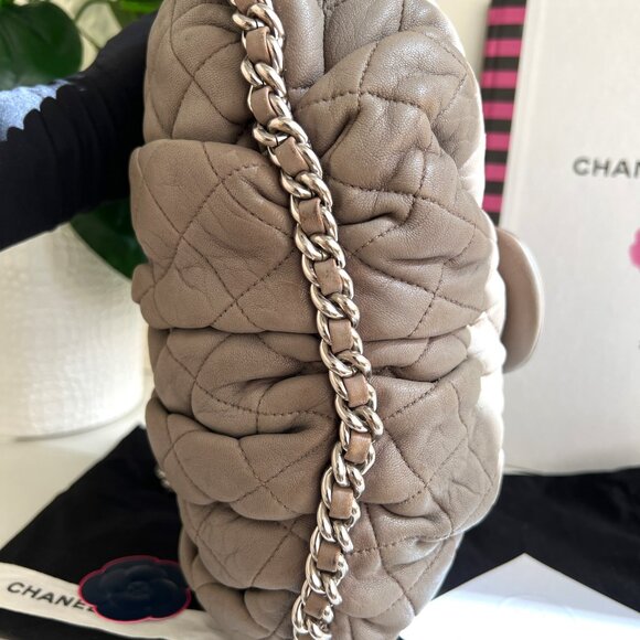 Authentic Chanel Quilted Large Chain Flap Taupe Crossbody Gray-Beige ClutchB0649 - Picture 13 of 16